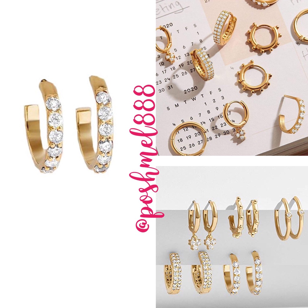 :: Delicate Pav Hoops [Gold] Rhinestone Huggies Hoops